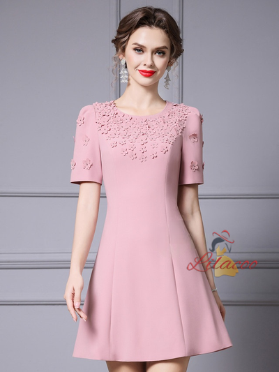 Red Short Sleeve Flower Mother Of The Bride Dress
