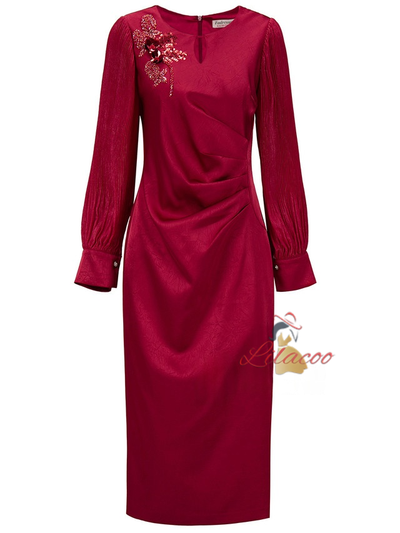 Purple Long Sleeve Appliques Mother of the Bride Dress