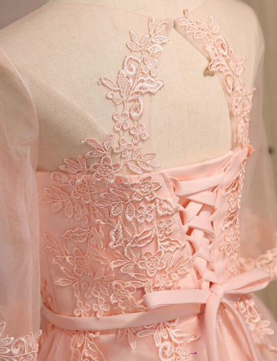 Light Yellow Lace Short Sleeve Homecoming Dress