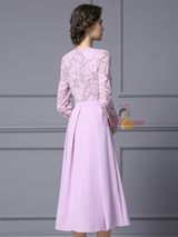 Purple Lace Long Sleeve Mother Of The Bride Dress