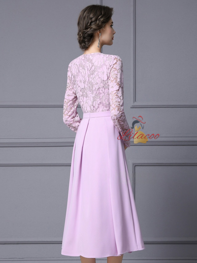 Purple Lace Long Sleeve Mother Of The Bride Dress