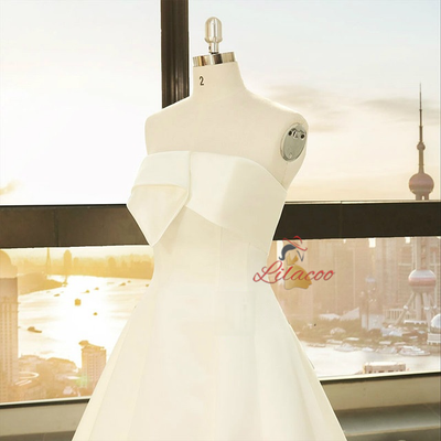 White Satin Strapless Wedding Dress