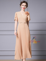 Champagne Chiffon V-neck Mother Of The Bride Dress