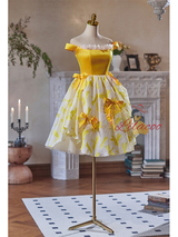 Yellow Off the Shoulder Bow Homecoming Dress