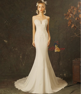 White Mermaid Appliques Beading Wedding Dress