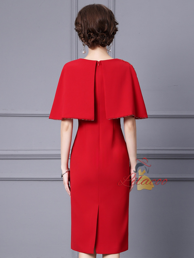Red Scoop Neck Beading Mother Of The Bride Dress