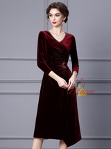 Yellow Velvet 3/4 Sleeve Mother Of The Bride Dress