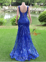 Royal Blue Mermaid Sequins V-neck Sleeveless Prom Dress