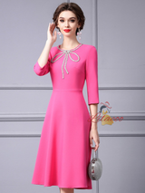 Pink Scoop Neck Short Sleeve Mother Of The Bride Dress