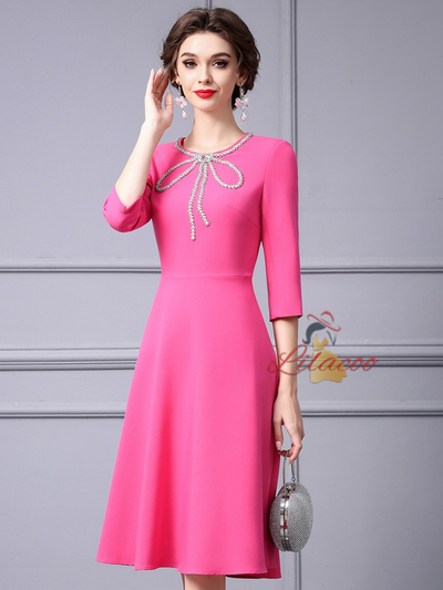 Pink Scoop Neck Short Sleeve Mother Of The Bride Dress
