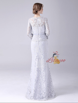 Gray Lace Long Sleeve Mother Of The Bride Dress