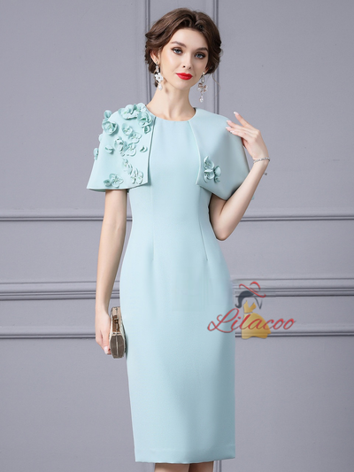 Green Flower Beading Mother Of The Bride Dress