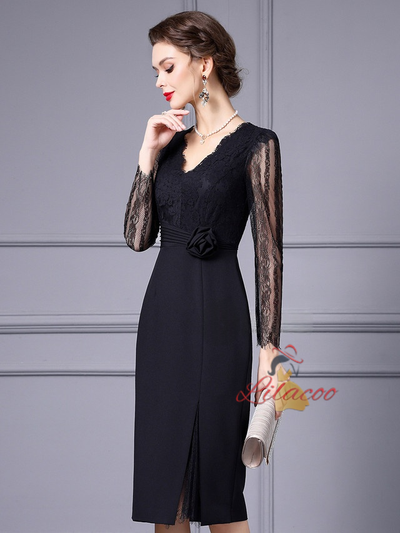Black Lace Pleats Mother Of The Bride Dress