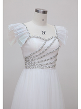 White Gauze Tulle Beading Long Dress