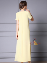 Yellow V-neck Pocket Mother of the Bride Dress