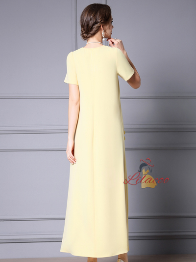 Yellow V-neck Pocket Mother of the Bride Dress