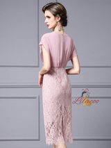 Blue Chiffon Lace V-neck Mother Of The Bride Dress