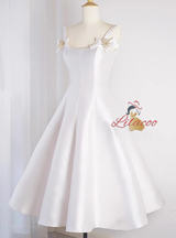 White Satin Straps Beading Wedding Dress