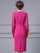 Fuchsia Lace Long Sleeve Mother Of The Bride Dress
