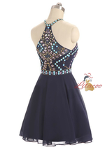 Navy Blue Halter Chiffon Beading Homecoming Dress