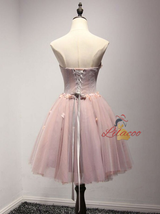 Pink Tulle Strapless Appliques Beading Homecoming Dress