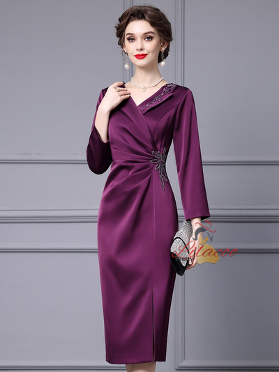 Burgundy Long Sleeve Mother Of The Bride Dress