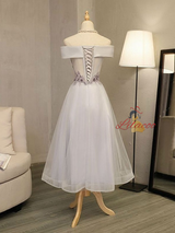 Silver Gray Tulle Appliques Homecoming Dress