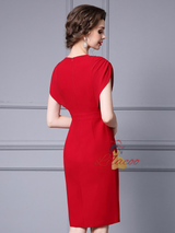 Red Pleats Beading Mother Of The Bride Dress