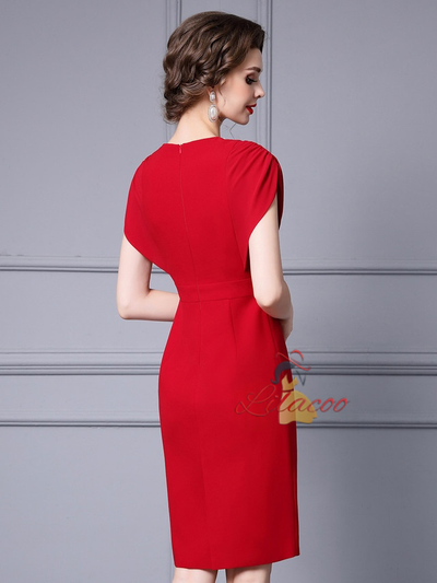 Red Pleats Beading Mother Of The Bride Dress
