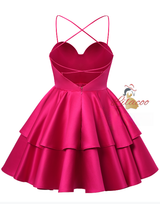 Fuchsia Satin Spaghetti Straps Homecoming Dress