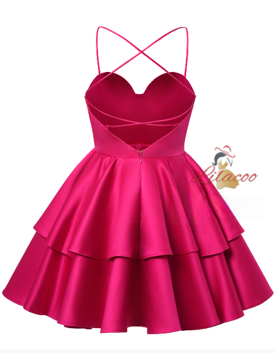 Fuchsia Satin Spaghetti Straps Homecoming Dress