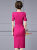 Fuchsia V-neck Split Mother Of the Brides Dress