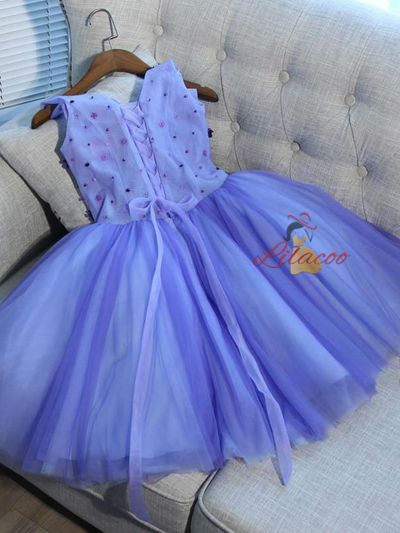 Purple V-neck Tulle Appliques Beading Homecoming Dress