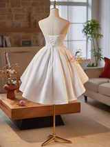 White Satin Strapless Homecoming Dress