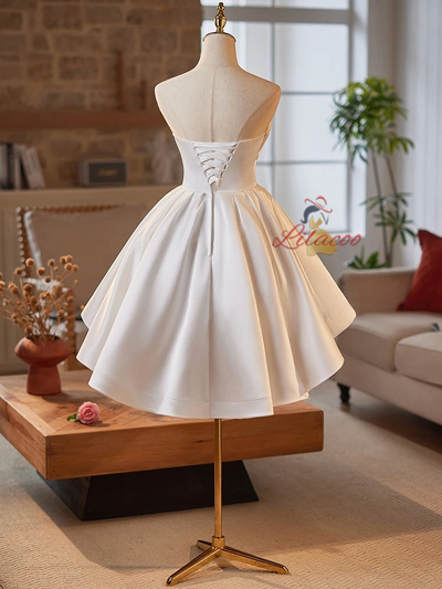 White Satin Strapless Homecoming Dress