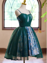 Green Tulle Spaghetti Straps Homecoming Dress