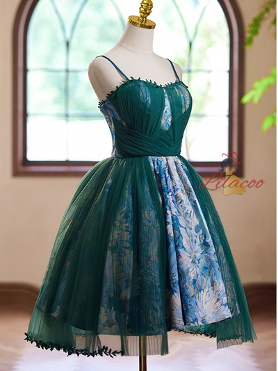 Green Tulle Spaghetti Straps Homecoming Dress