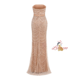 Champagne Tulle Beading Shawl Prom Dress