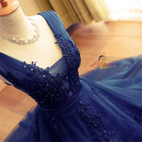 Navy Blue Tulle V-neck Appliques Homecoming Dress