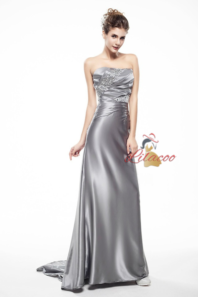 Silver Satin Mermaid Pleats Mother Of The Bride Dress
