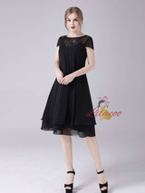 Black Chiffon Lace Cap Sleeve Mother Of The Bride Dress