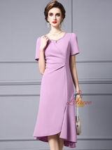 Purple Short Sleeve Pleats Mother Of The Bride Dress