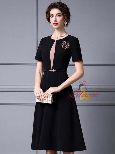 Black Short Sleeve Mother Of The Bride Dress