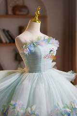 Green Tulle Strapless Flower Homecoming Dress