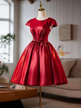 Red Satin Cap Sleeve Homecoming Dress
