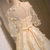 Yellow Short Sleeve Lace Homecoming Dress