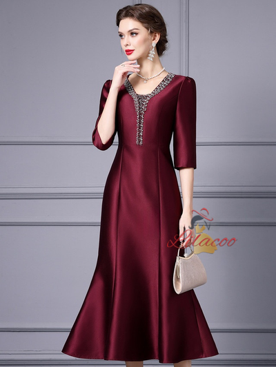 Champagne Satin Beading Mother Of The Bride Dress