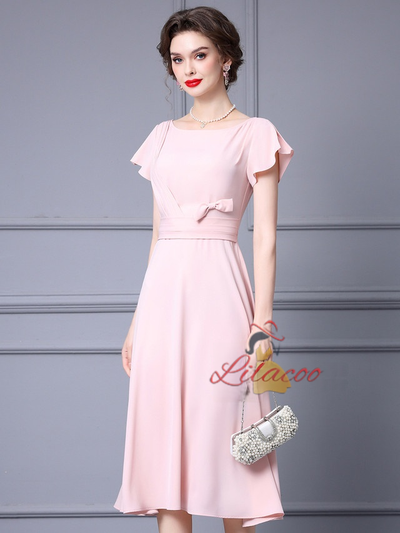 Pink Short Sleeve Mother Of The Bride Dress