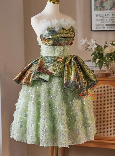 Green Sequins Strapless Homecoming Dress