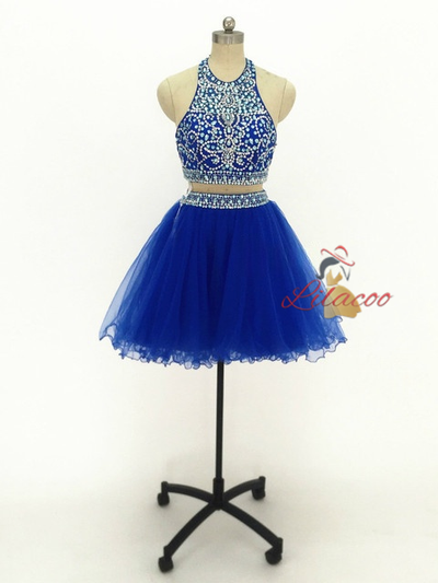 Red Two Piece Backless Homecoming Dress